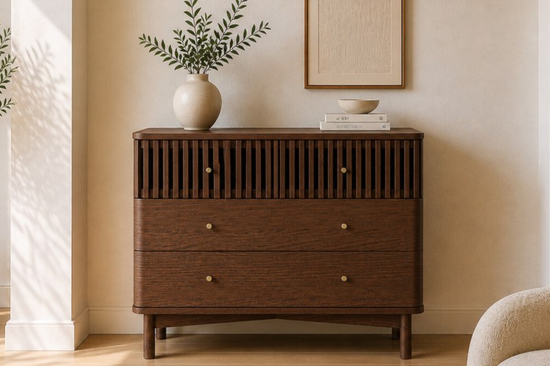Soho Brown Oak Slatted 3 Drawer Chest of Drawers Soho Brown Oak Slatted 3 Drawer Chest of Drawers