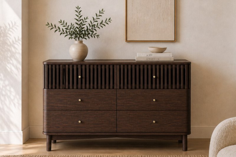 Soho Brown Oak Slatted 6 Drawer Chest of Drawers Soho Brown Oak Slatted 6 Drawer Chest of Drawers