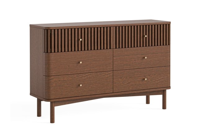 Soho Brown Oak Slatted 6 Drawer Chest of Drawers Soho Brown Oak Slatted 6 Drawer Chest of Drawers