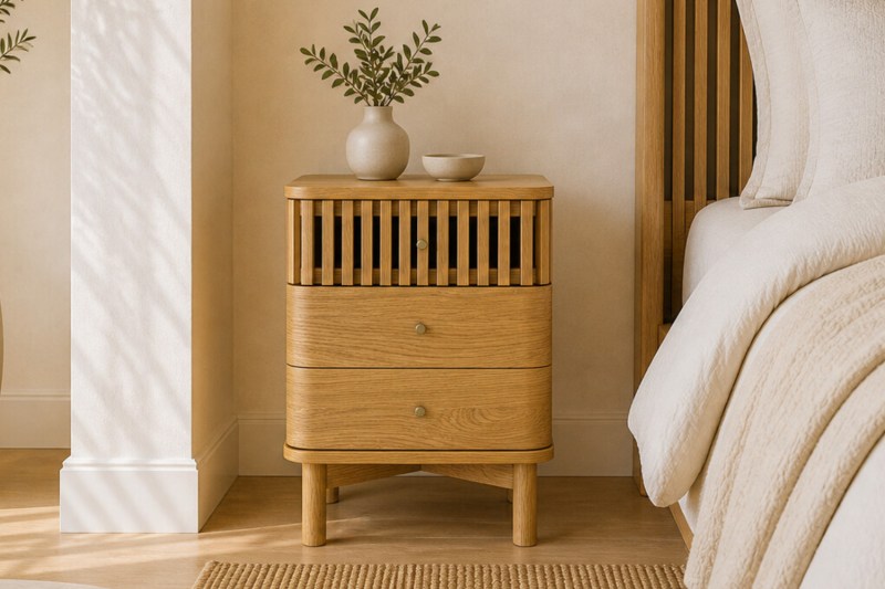 Soho Natural Oak Slatted 3 Drawer Bedside Table Soho Natural Oak Slatted 3 Drawer Bedside Table