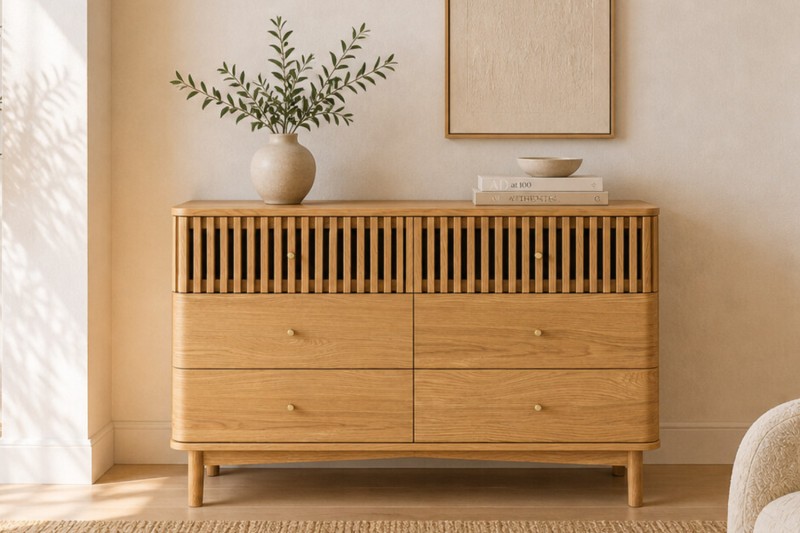 Soho Natural Oak Slatted 6 Drawer Chest of Drawers Soho Natural Oak Slatted 6 Drawer Chest of Drawers