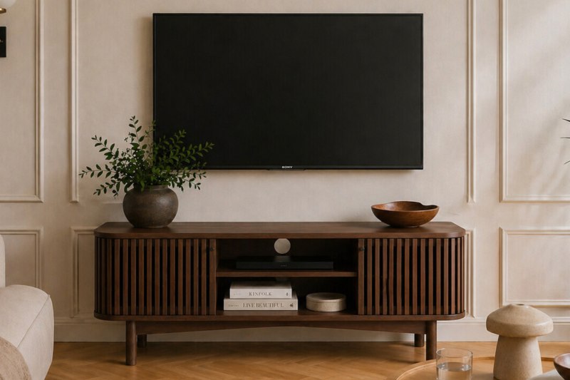 Soho Brown Oak Slatted Small TV Unit Soho Brown Oak Slatted Small TV Unit