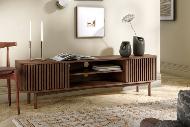Soho Brown Oak Slatted Large TV Unit Soho Brown Oak Slatted Large TV Unit