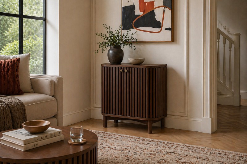 Soho Brown Oak Slatted Cupboard Soho Brown Oak Slatted Cupboard