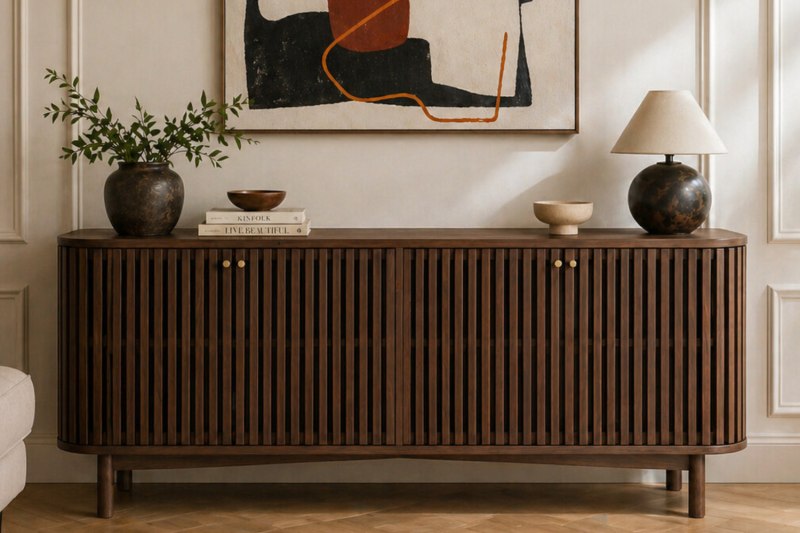 Soho Brown Oak Slatted Large Sideboard Soho Brown Oak Slatted Large Sideboard