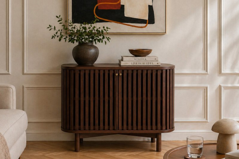 Soho Brown Oak Slatted Small Sideboard Soho Brown Oak Slatted Small Sideboard