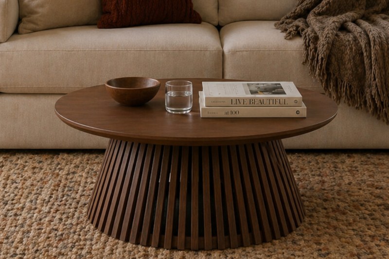 Soho Brown Oak Slatted Round Coffee Table Soho Brown Oak Slatted Round Coffee Table