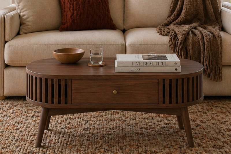 Soho Brown Oak Slatted Oval Coffee Table Soho Brown Oak Slatted Oval Coffee Table