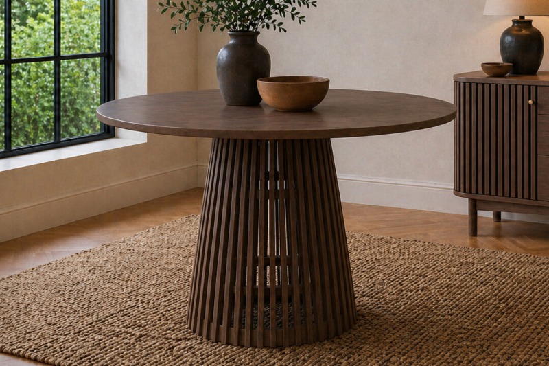Soho Brown Oak Slatted Round Dining Table Soho Brown Oak Slatted Round Dining Table