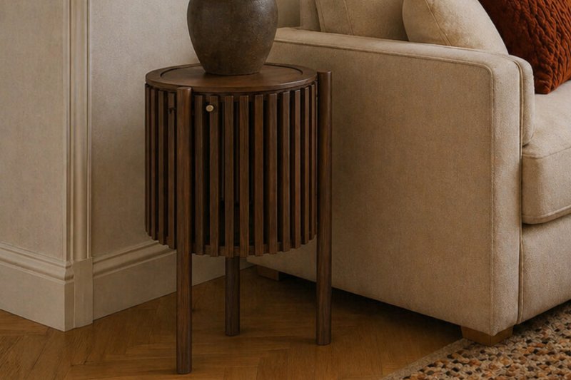 Soho Brown Oak Slatted Story Side Table Soho Brown Oak Slatted Story Side Table