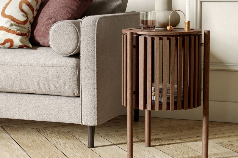 Soho Brown Oak Slatted Story Side Table Soho Brown Oak Slatted Story Side Table