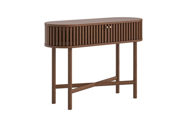 Soho Brown Oak Slatted Oval Console Table Soho Brown Oak Slatted Oval Console Table