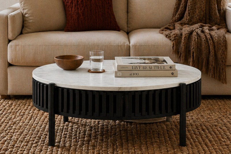 Soho Black Oak Slatted Story Coffee Table with Marble Top Soho Black Oak Slatted Story Coffee Table with Marble Top