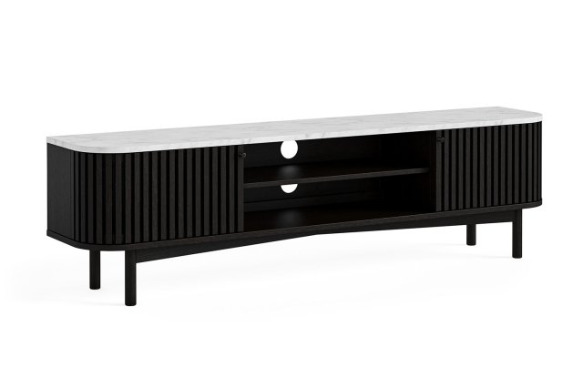 Soho Black Oak Slatted Large TV Unit with Marble Top Soho Black Oak Slatted Large TV Unit with Marble Top