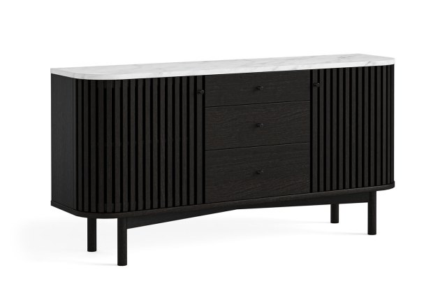 Soho Black Oak Slatted Sideboard with Drawers & Marble Top Soho Black Oak Slatted Sideboard with Drawers & Marble Top