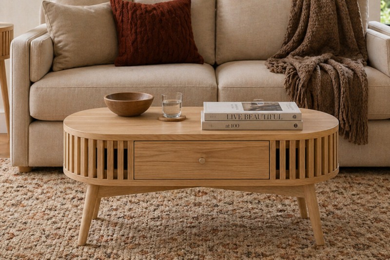 Soho Natural Oak Slatted Oval Coffee Table Soho Natural Oak Slatted Oval Coffee Table