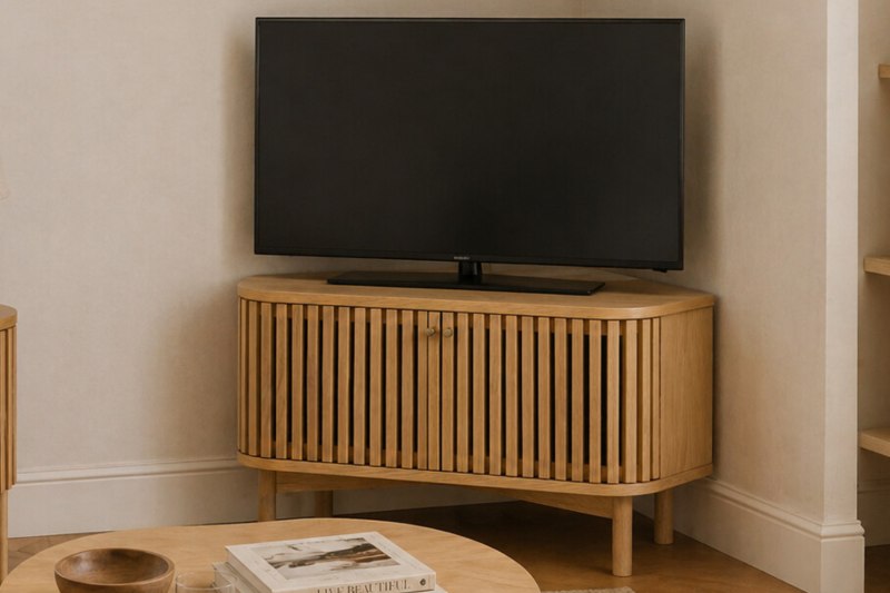 Soho Natural Oak Slatted Corner TV Unit Soho Natural Oak Slatted Corner TV Unit