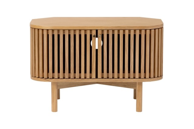 Soho Natural Oak Slatted Corner TV Unit Shorwell Furniture World