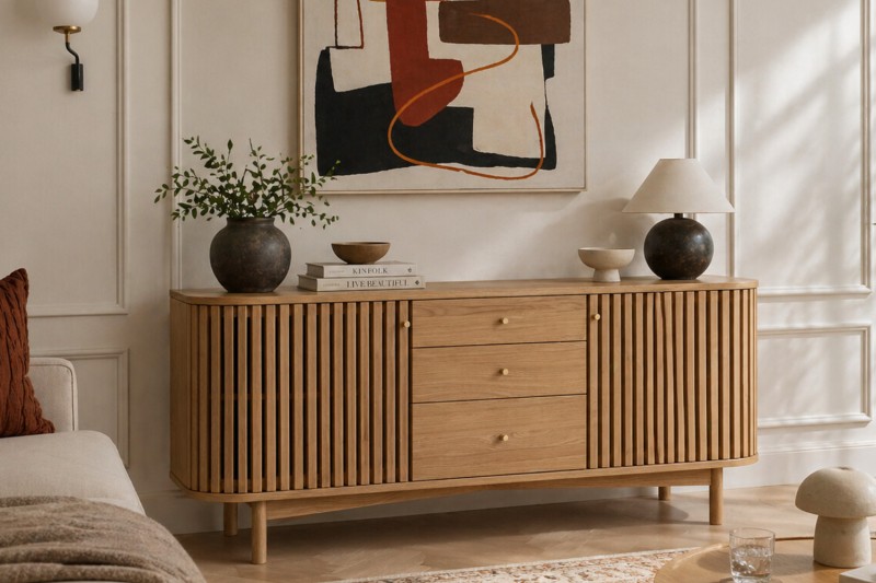 Soho Natural Oak Slatted Sideboard with Drawers Soho Natural Oak Slatted Sideboard with Drawers