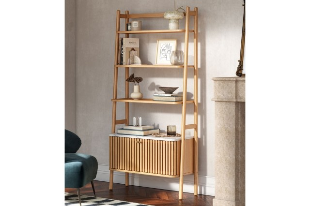 Soho Natural Oak Slatted Bookcase with Marble Top Soho Natural Oak Slatted Bookcase with Marble Top