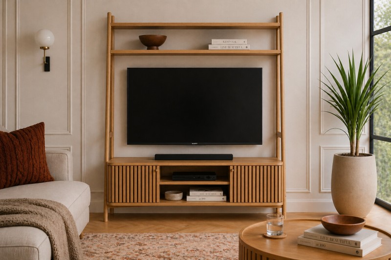 Soho Natural Oak Slatted 137cm Ladder TV Unit Soho Natural Oak Slatted 137cm Ladder TV Unit