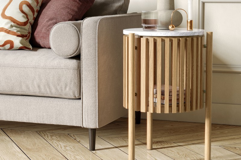 Soho Natural Oak Slatted Story Side Table with Marble Top Soho Natural Oak Slatted Story Side Table with Marble Top