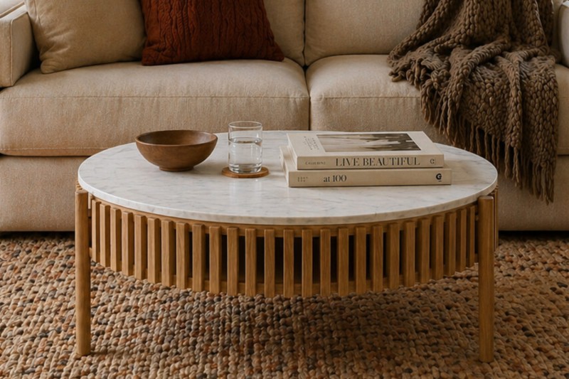Soho Natural Oak Slatted Story Coffee Table with Marble Top Soho Natural Oak Slatted Story Coffee Table with Marble Top