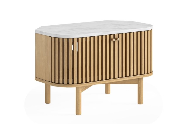 Soho Natural Oak Slatted Corner TV Unit with Marble Top Soho Natural Oak Slatted Corner TV Unit with Marble Top