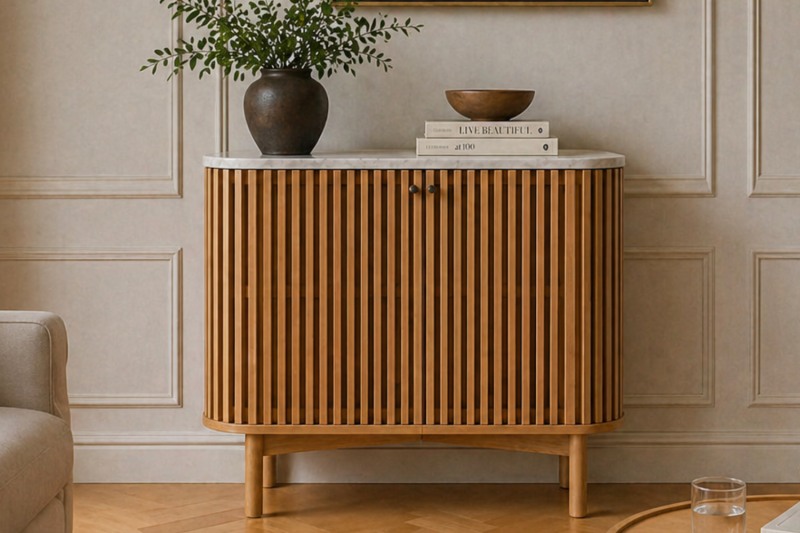 Soho Natural Oak Slatted Cupboard with Marble Top Soho Natural Oak Slatted Cupboard with Marble Top