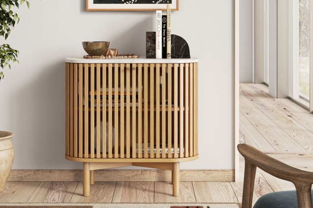 Soho Natural Oak Slatted Cupboard with Marble Top Soho Natural Oak Slatted Cupboard with Marble Top