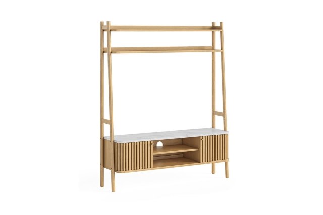 Soho Natural Oak Slatted 137cm Ladder TV Unit with Marble Top Soho Natural Oak Slatted 137cm Ladder TV Unit with Marble Top