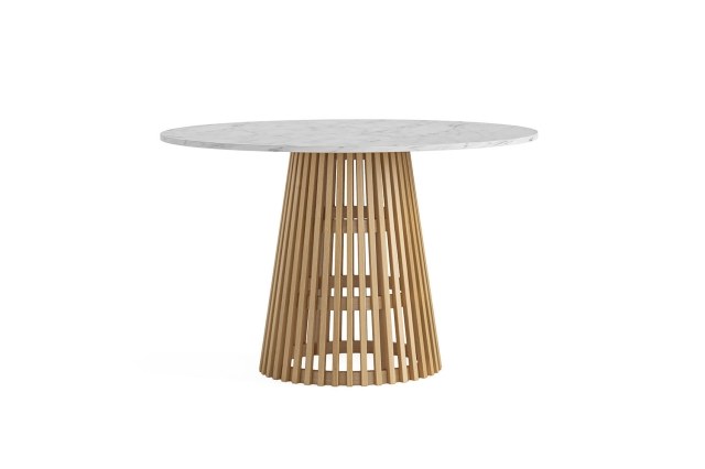 Soho Natural Oak Slatted Round Dining Table with Marble Top Soho Natural Oak Slatted Round Dining Table with Marble Top