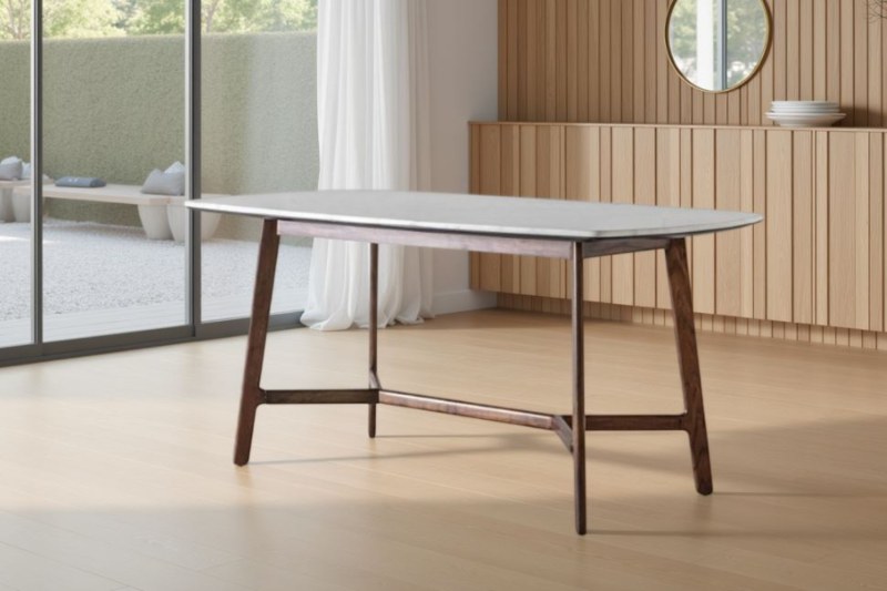 Gallery Direct Barcelona Dark Wood Dining Table with Marble Top Gallery Direct Barcelona Dark Wood Dining Table with Marble Top