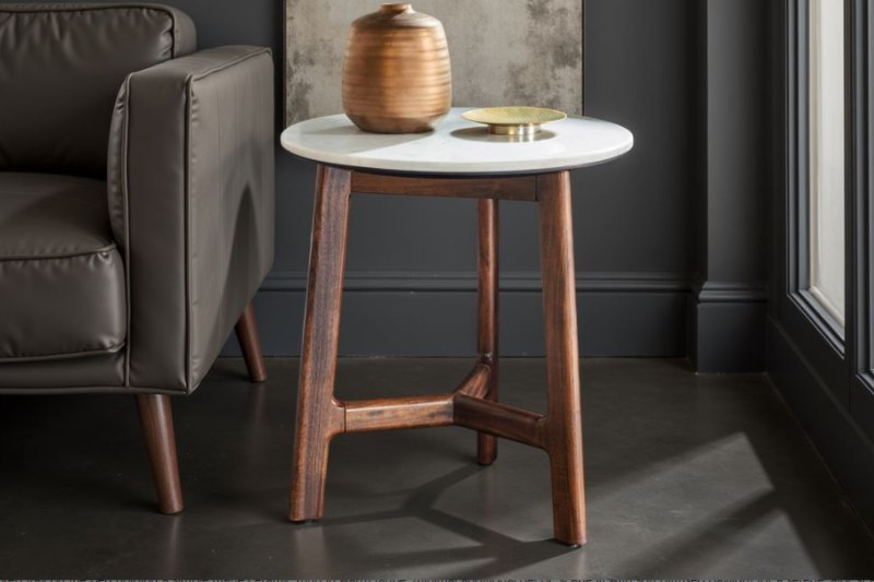 Gallery Direct Barcelona Dark Wood Side Table with Marble Top Gallery Direct Barcelona Dark Wood Side Table with Marble Top