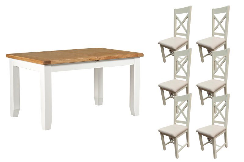Cotswold Painted White Oak Small Ext Dining Table Set + 6 Chairs Cotswold Painted White Oak Small Ext Dining Table Set + 6 Chairs
