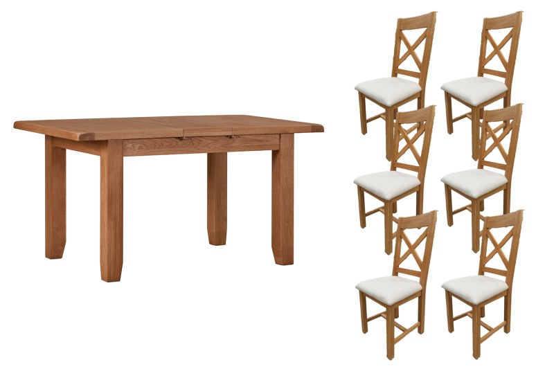 Cotswold Rustic Oak Small Ext Dining Table Set + 6 Chairs Cotswold Rustic Oak Small Ext Dining Table Set + 6 Chairs