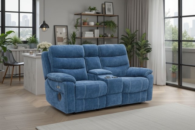 Halo Tech Fabric 2 Seater Power Head Tilt Recliner Sofa with Console Halo Tech Fabric 2 Seater Power Head Tilt Recliner Sofa with Console