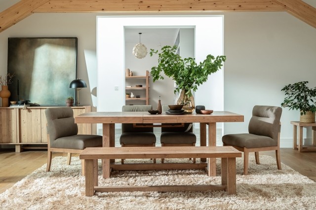 Oakley Reclaimed Wood 160-200cm Extending Dining Table Set in Rustic Buff Finish Oakley Reclaimed Wood 160-200cm Extending Dining Table Set in Rustic Buff Finish