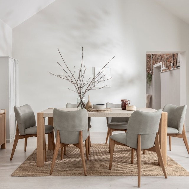 Arlo Natural Oak 190cm Travertine Ceramic Dining Table Set with 6