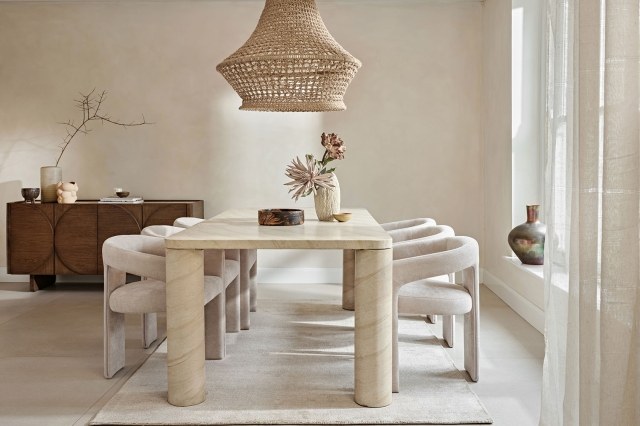 Ida Travertine Stone 150cm Dining Table Set with 4 Georgia Chairs Ida Travertine Stone 150cm Dining Table Set with 4 Georgia Chairs