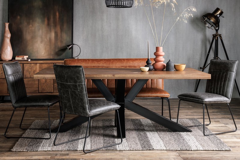 Soho Solid Oak 200cm Holburn Star Base Dining Table Set + 4 Cooper Grey Chairs + Cooper Tan Bench Soho Solid Oak 200cm Holburn Star Base Dining Table Set + 4 Cooper Grey Chairs + Cooper Tan Bench