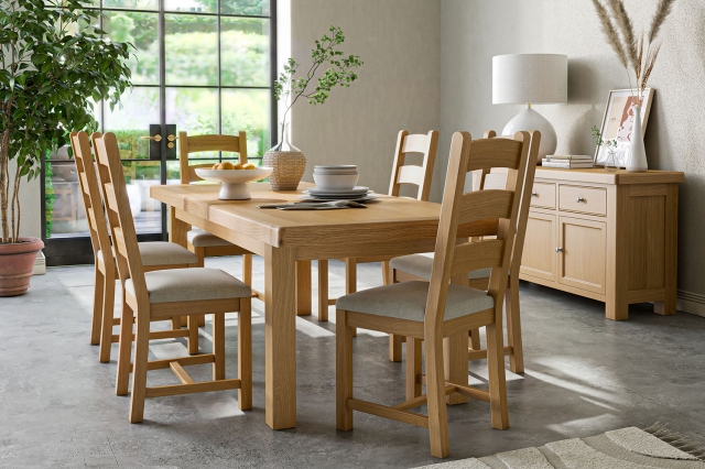 Normandy Chunky Country Oak Large Extending Dining Table Set & 6 Ladder Chairs Normandy Chunky Country Oak Large Extending Dining Table Set & 6 Ladder Chairs
