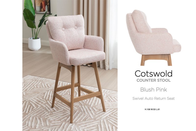 Cotswold Fabric Bar Counter Stool in Blush Pink (Pair) Cotswold Fabric Bar Counter Stool in Blush Pink (Pair)