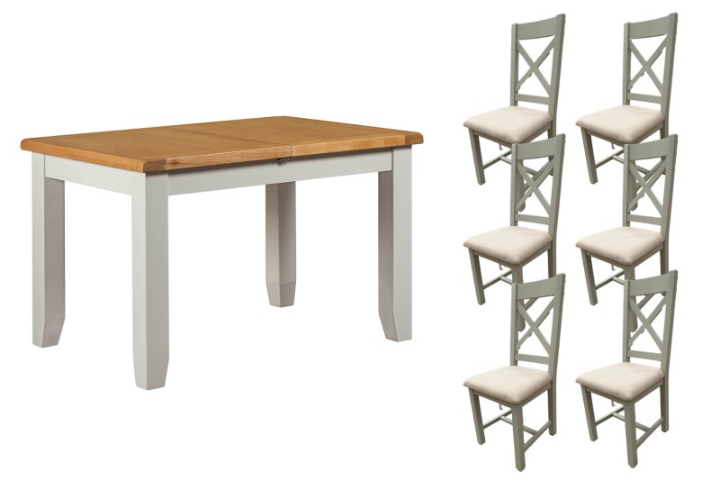Cotswold Painted Grey Oak Small Ext Dining Table Set + 6 Chairs Cotswold Painted Grey Oak Small Ext Dining Table Set + 6 Chairs