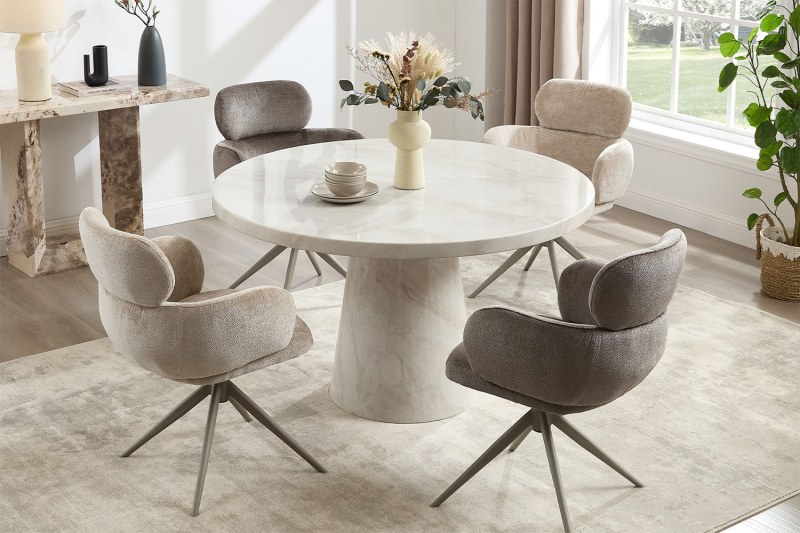 Vida Living Apollo Marble 130cm Round Dining Table Set & 4 Chairs Vida Living Apollo Marble 130cm Round Dining Table Set & 4 Chairs