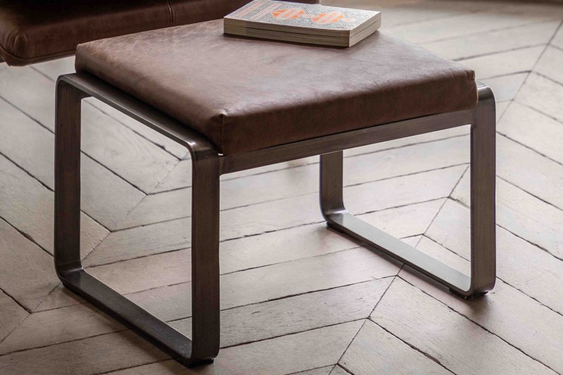 Gallery Direct Fabien Footstool in Brown Leather Gallery Direct Fabien Footstool in Brown Leather