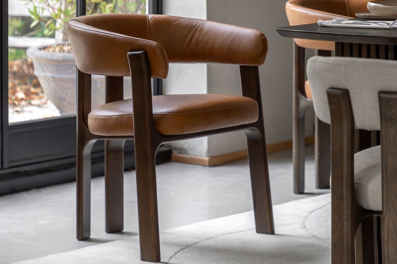 Gallery Direct Onda Walnut Dining Chair in Brown Leather Gallery Direct Onda Walnut Dining Chair in Brown Leather