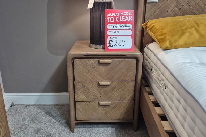 Ex-Display Truro - Atauro Reclaimed Wood Large 3 Drawer Bedside Table Ex-Display Truro - Atauro Reclaimed Wood Large 3 Drawer Bedside Table