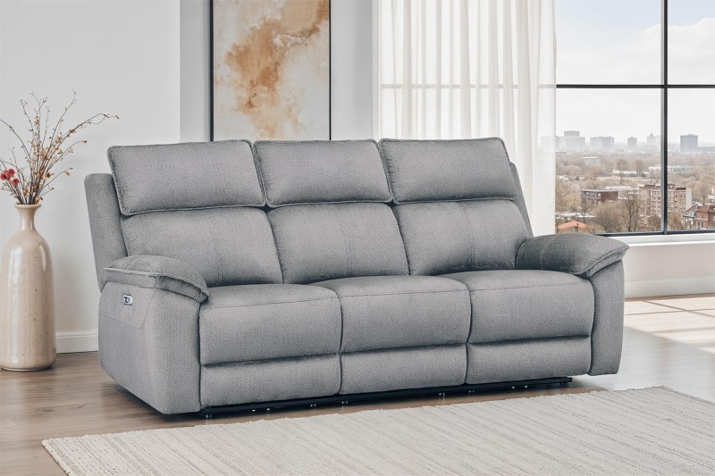 Blaine 3 Seater Electric Recliner Sofa in Greige Fabric Blaine 3 Seater Electric Recliner Sofa in Greige Fabric