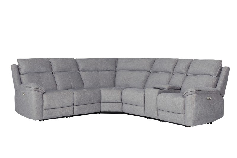 Blaine 5 Seater Electric Recliner Corner Sofa with Console in Greige Fabric Blaine 5 Seater Electric Recliner Corner Sofa with Console in Greige Fabric